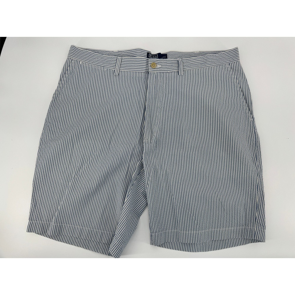 Polo Ralph Lauren Seersucker Shorts‎ Mens 38 Prospect Blue Striped Casual Cotton